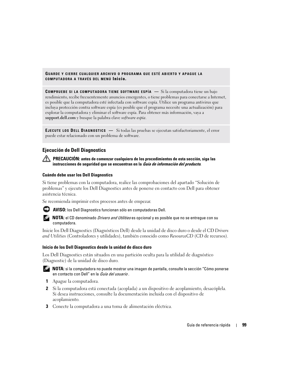 Ejecución de dell diagnostics | Dell Latitude D510 User Manual | Page 99 / 104