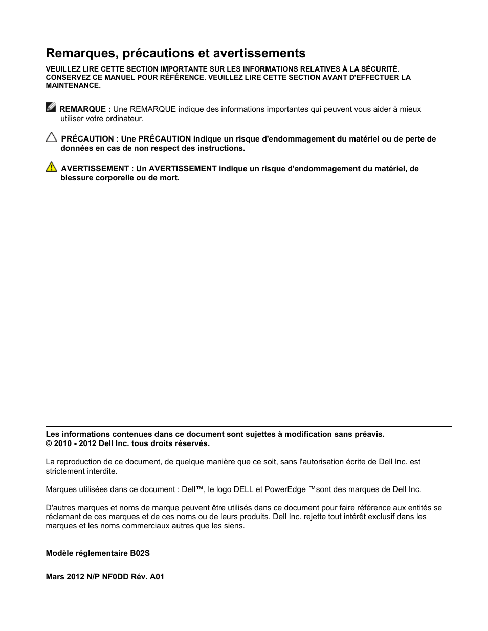 Remarques, précautions et avertissements | Dell PowerEdge C410x User Manual | Page 18 / 52