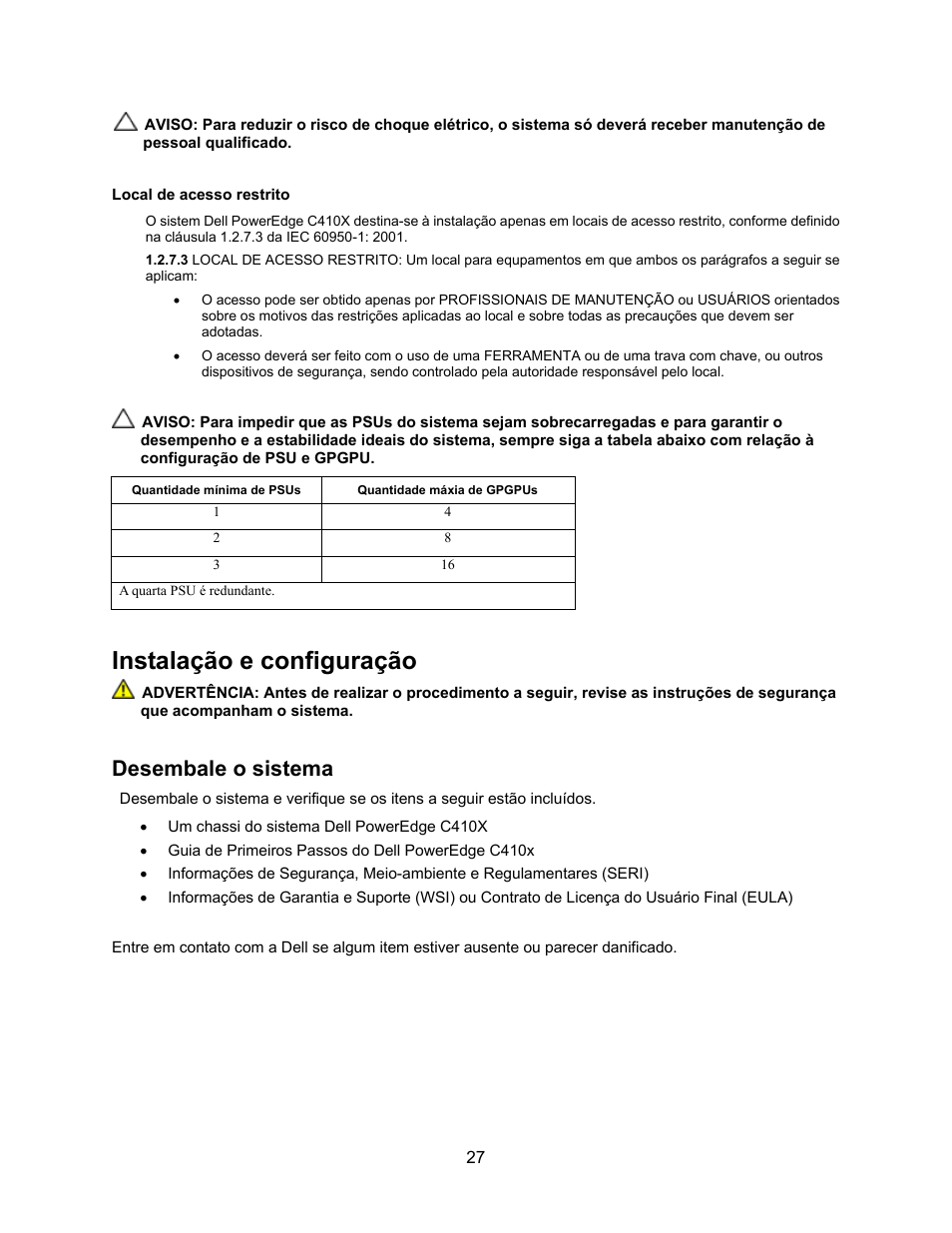 Instalação e configuração, Desembale o sistema | Dell PowerEdge C410x User Manual | Page 31 / 52