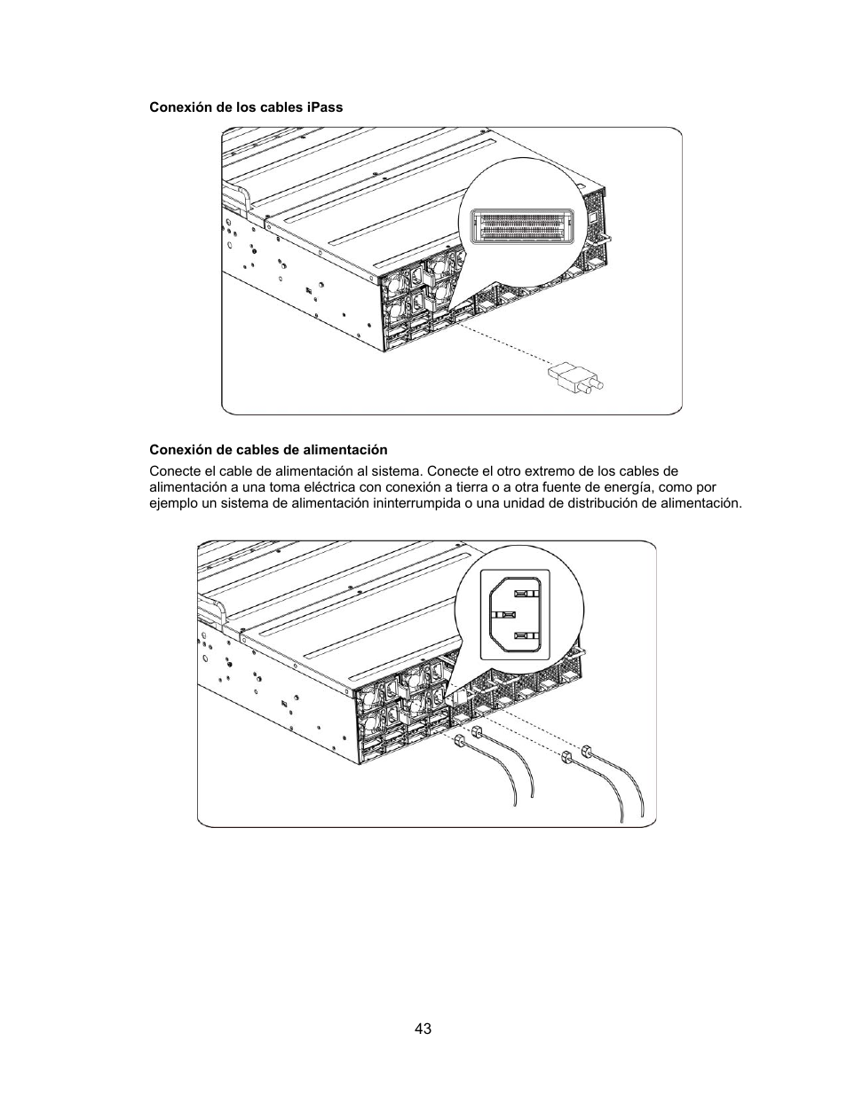 Conexión de los cables ipass, Conexión de cables de alimentación | Dell PowerEdge C410x User Manual | Page 47 / 52