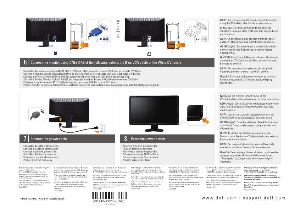 Connect the power cable, Press the power button | Dell S2409WFP Monitor User Manual | Page 2 / 2