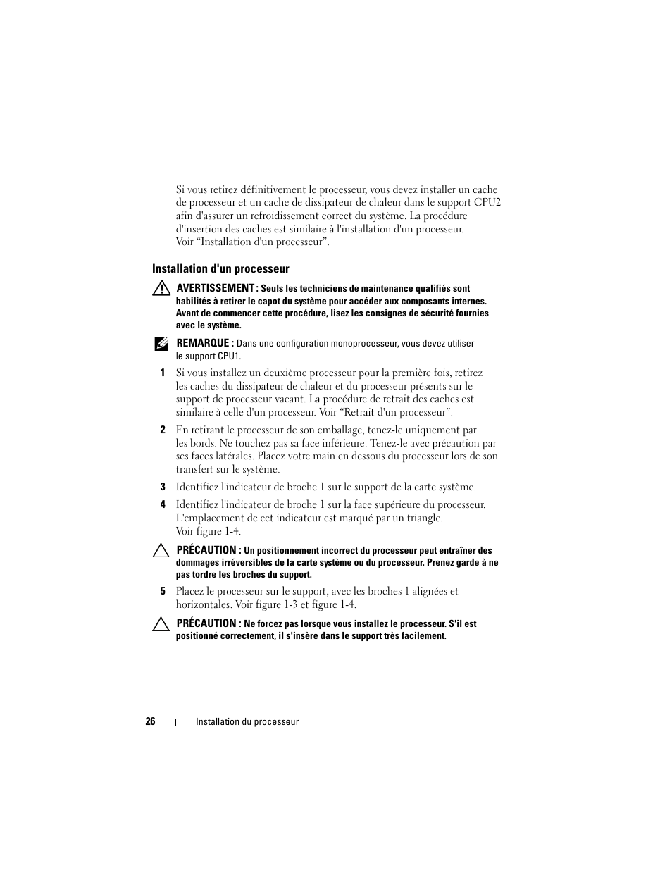 Installation d'un processeur | Dell PowerEdge T610 User Manual | Page 26 / 70