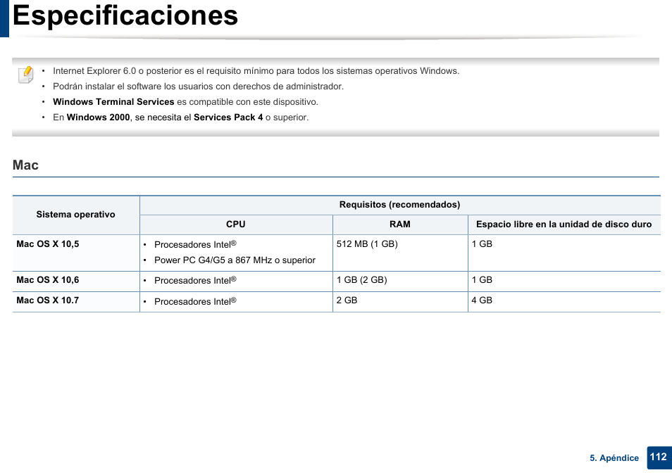 Especificaciones | Dell B1165nfw Multifunction Mono Laser Printer User Manual | Page 112 / 311