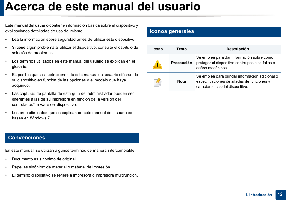 Acerca de este manual del usuario, Convenciones, Iconos generales | Dell B1165nfw Multifunction Mono Laser Printer User Manual | Page 12 / 311