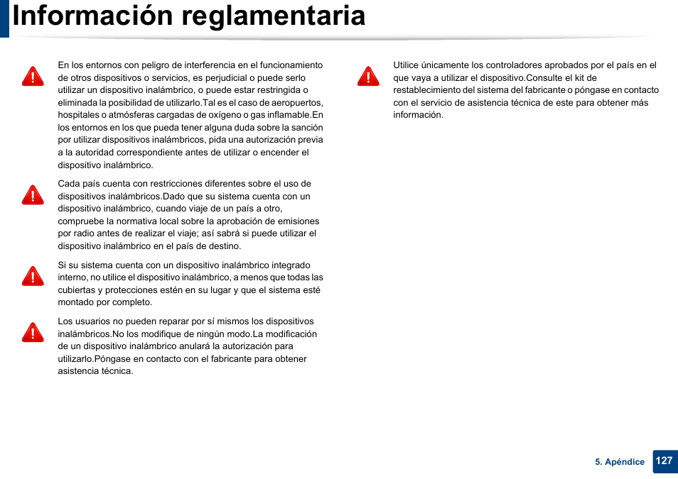 Información reglamentaria | Dell B1165nfw Multifunction Mono Laser Printer User Manual | Page 127 / 311