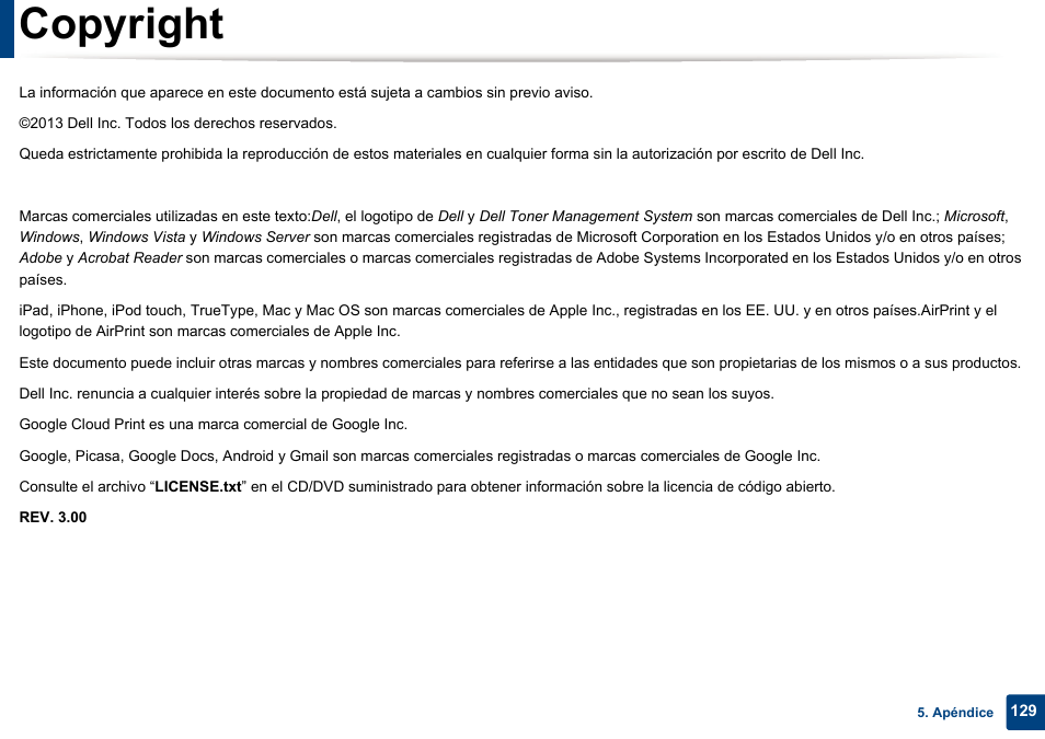 Copyright | Dell B1165nfw Multifunction Mono Laser Printer User Manual | Page 129 / 311