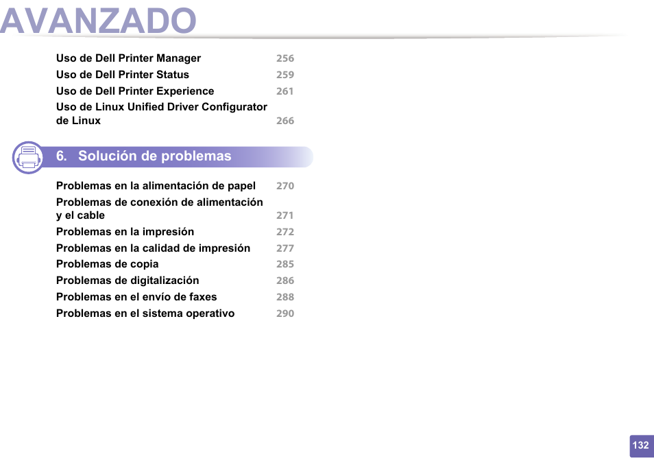 Avanzado, Solución de problemas | Dell B1165nfw Multifunction Mono Laser Printer User Manual | Page 132 / 311