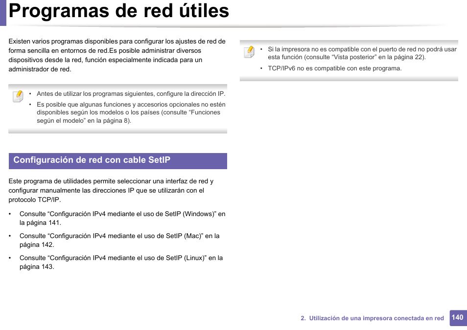 Programas de red útiles, Configuración de red con cable setip | Dell B1165nfw Multifunction Mono Laser Printer User Manual | Page 140 / 311