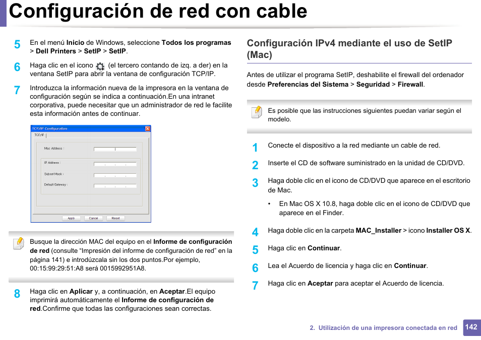 Configuración de red con cable | Dell B1165nfw Multifunction Mono Laser Printer User Manual | Page 142 / 311