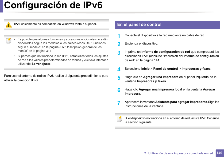 Configuración de ipv6, En el panel de control | Dell B1165nfw Multifunction Mono Laser Printer User Manual | Page 149 / 311