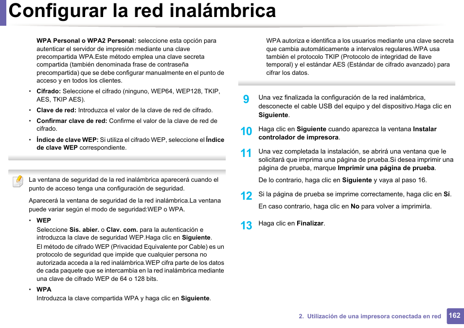 Configurar la red inalámbrica | Dell B1165nfw Multifunction Mono Laser Printer User Manual | Page 162 / 311