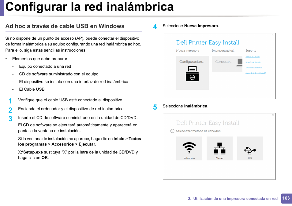 Configurar la red inalámbrica | Dell B1165nfw Multifunction Mono Laser Printer User Manual | Page 163 / 311