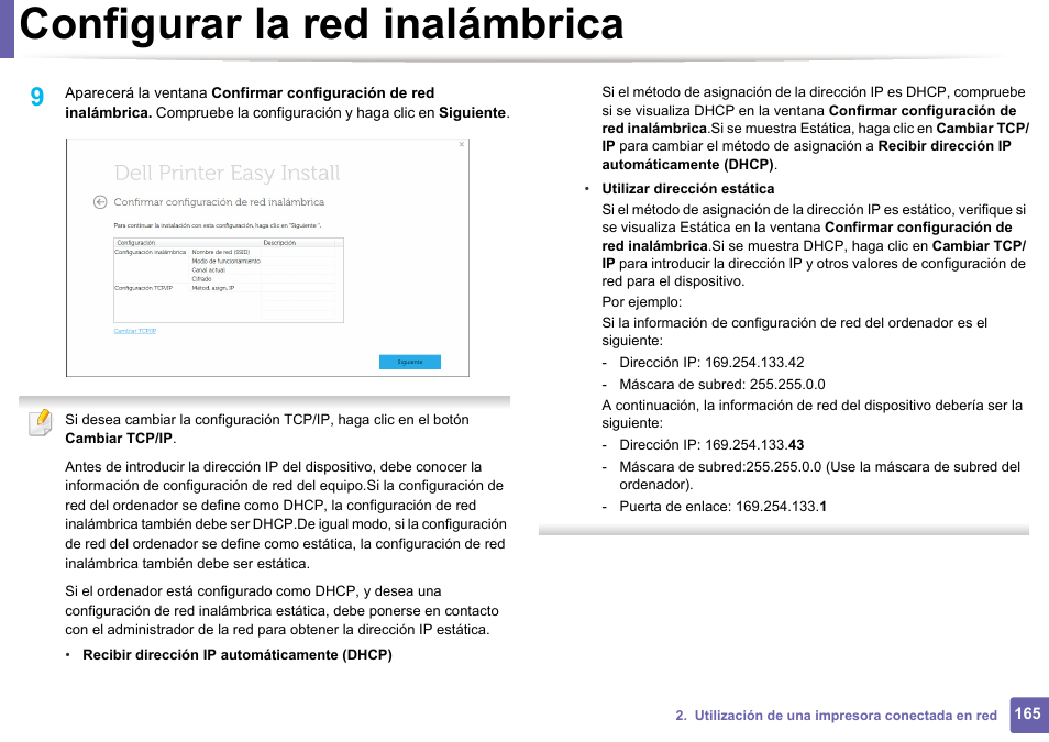 Configurar la red inalámbrica | Dell B1165nfw Multifunction Mono Laser Printer User Manual | Page 165 / 311