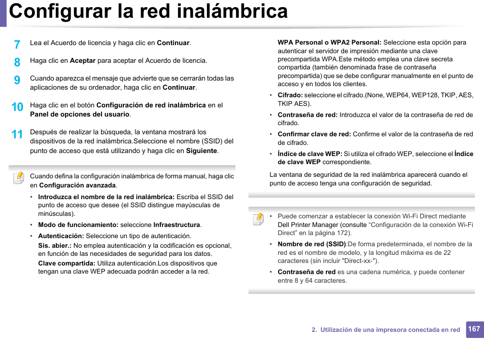 Configurar la red inalámbrica | Dell B1165nfw Multifunction Mono Laser Printer User Manual | Page 167 / 311