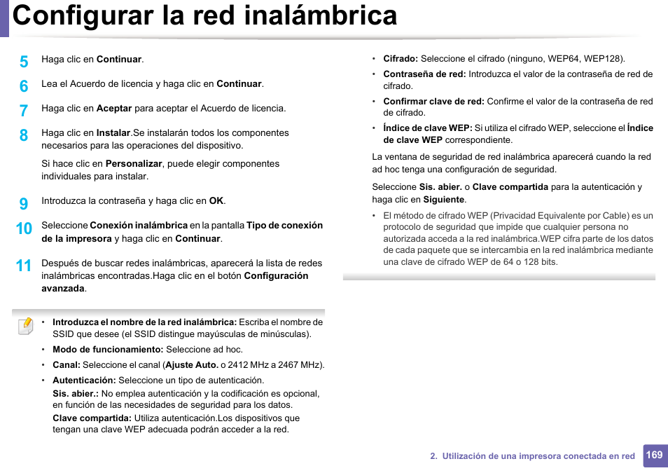 Configurar la red inalámbrica | Dell B1165nfw Multifunction Mono Laser Printer User Manual | Page 169 / 311