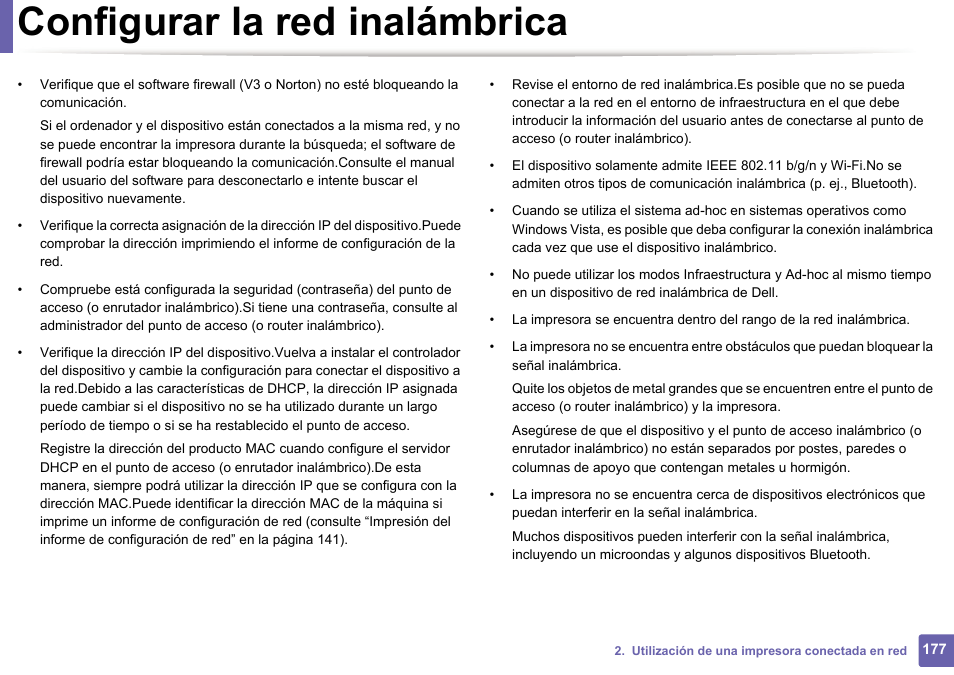 Configurar la red inalámbrica | Dell B1165nfw Multifunction Mono Laser Printer User Manual | Page 177 / 311