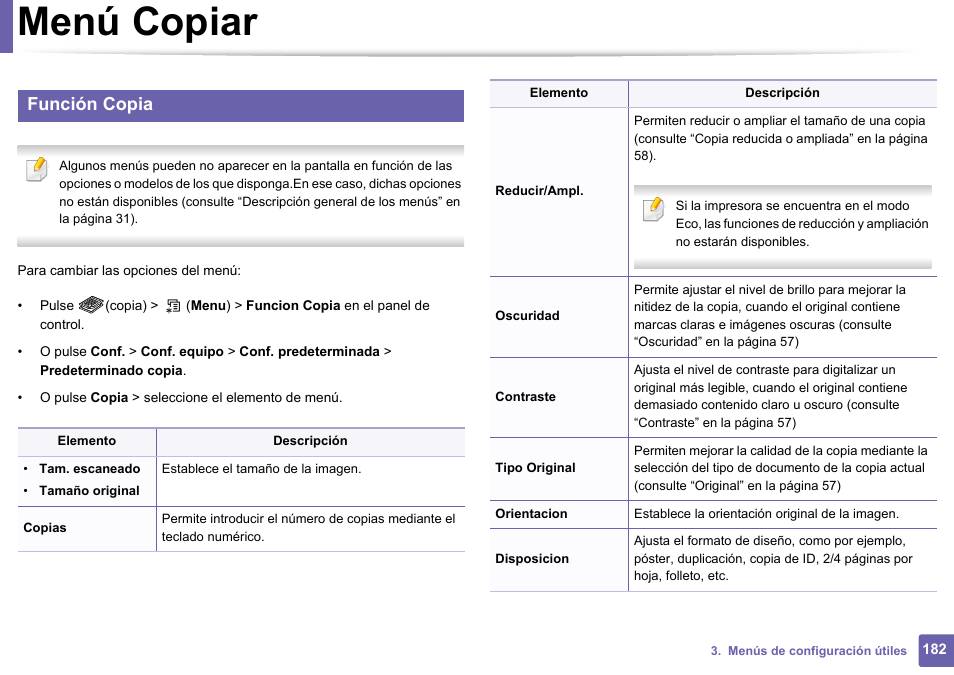 Menú copiar, Función copia | Dell B1165nfw Multifunction Mono Laser Printer User Manual | Page 182 / 311