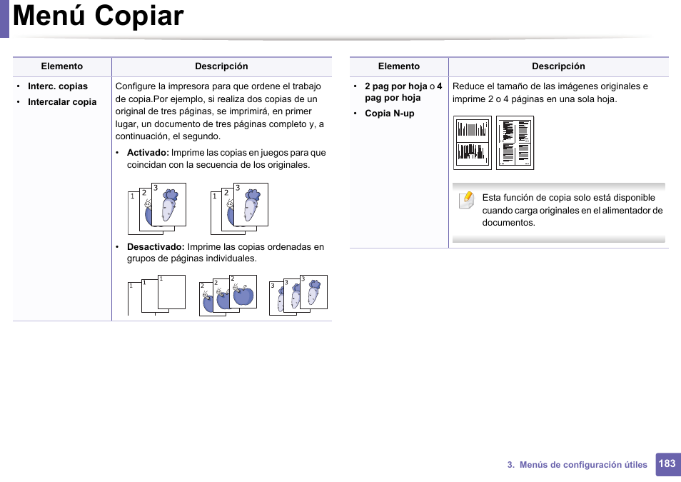 Menú copiar | Dell B1165nfw Multifunction Mono Laser Printer User Manual | Page 183 / 311