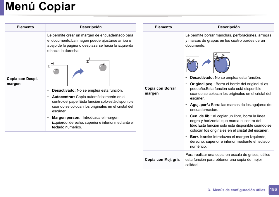 Menú copiar | Dell B1165nfw Multifunction Mono Laser Printer User Manual | Page 186 / 311