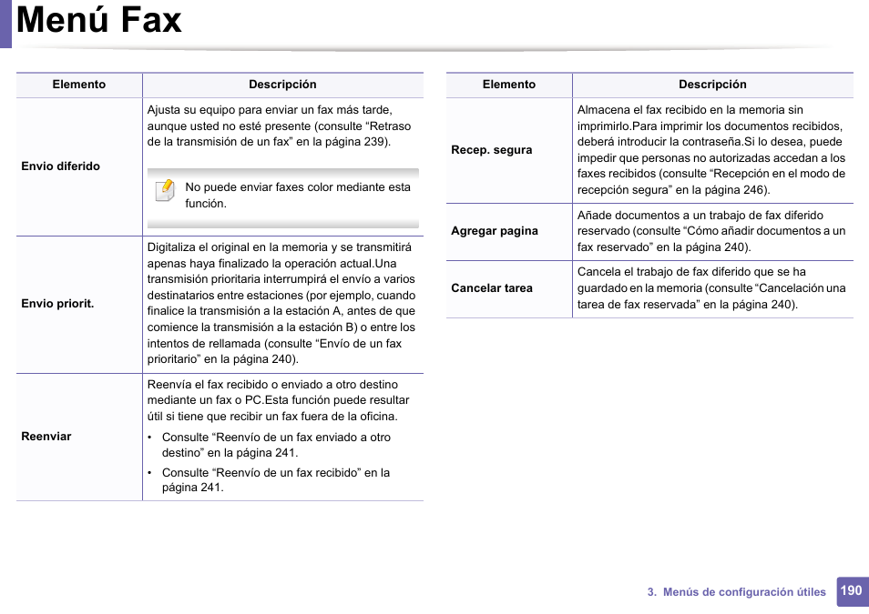 Menú fax | Dell B1165nfw Multifunction Mono Laser Printer User Manual | Page 190 / 311