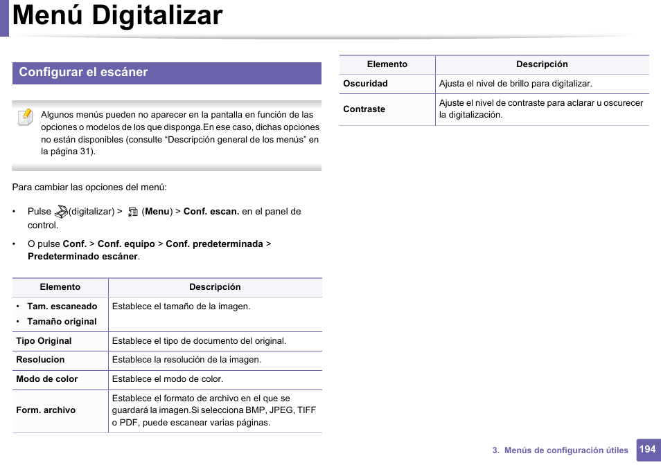 Menú digitalizar, Configurar el escáner | Dell B1165nfw Multifunction Mono Laser Printer User Manual | Page 194 / 311