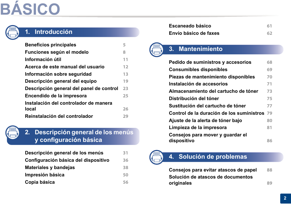 Básico, Introducción, Mantenimiento | Solución de problemas | Dell B1165nfw Multifunction Mono Laser Printer User Manual | Page 2 / 311