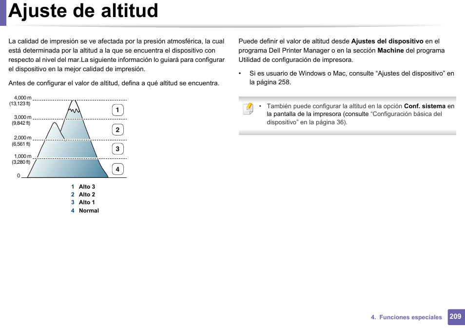 Ajuste de altitud | Dell B1165nfw Multifunction Mono Laser Printer User Manual | Page 209 / 311