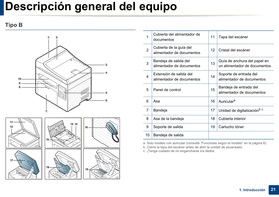 Descripción general del equipo, Tipo b | Dell B1165nfw Multifunction Mono Laser Printer User Manual | Page 21 / 311