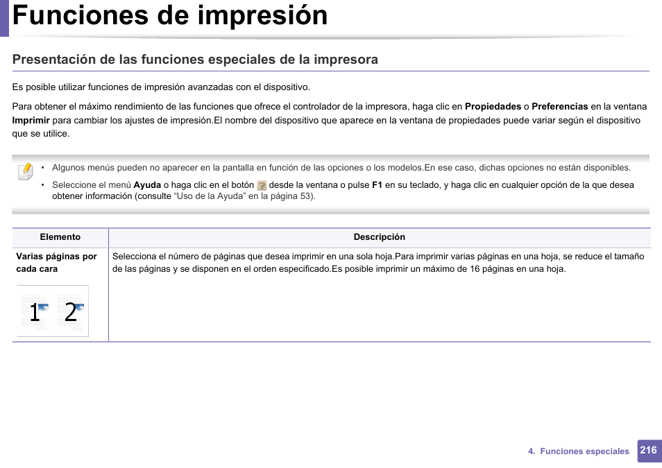 Funciones de impresión | Dell B1165nfw Multifunction Mono Laser Printer User Manual | Page 216 / 311