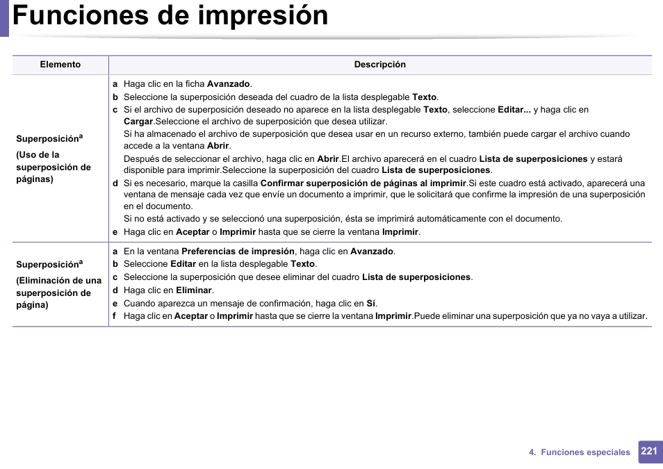 Funciones de impresión | Dell B1165nfw Multifunction Mono Laser Printer User Manual | Page 221 / 311