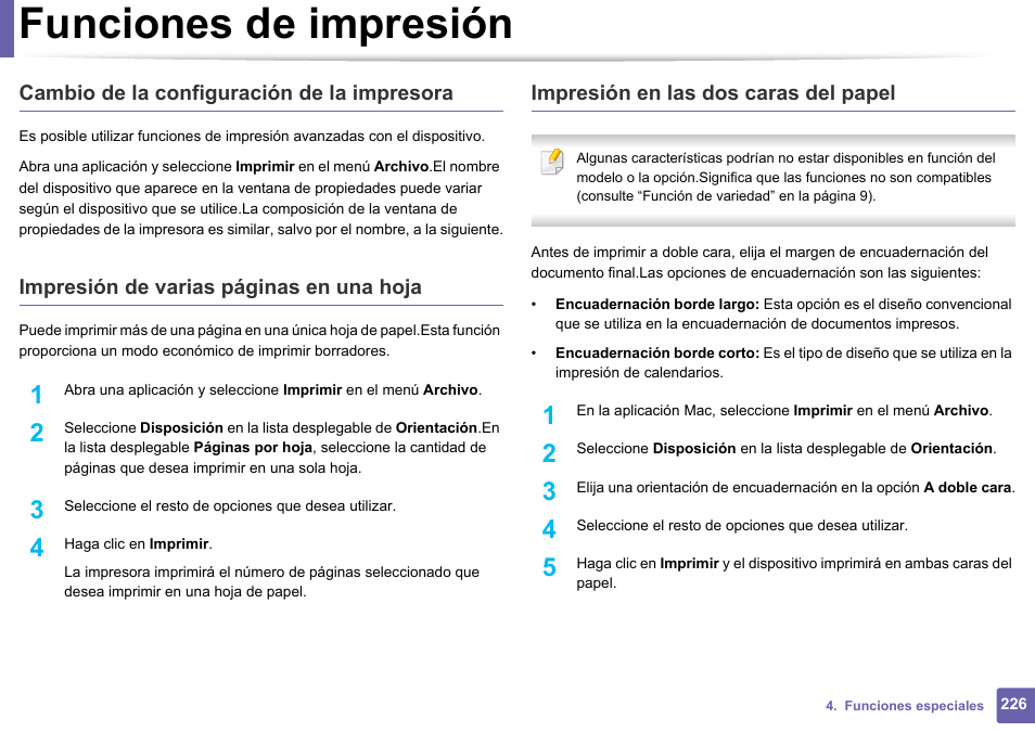 Funciones de impresión | Dell B1165nfw Multifunction Mono Laser Printer User Manual | Page 226 / 311