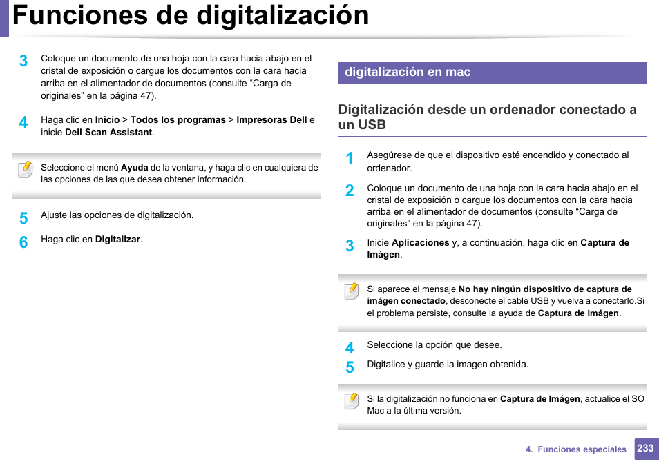 Funciones de digitalización, Digitalización en mac | Dell B1165nfw Multifunction Mono Laser Printer User Manual | Page 233 / 311