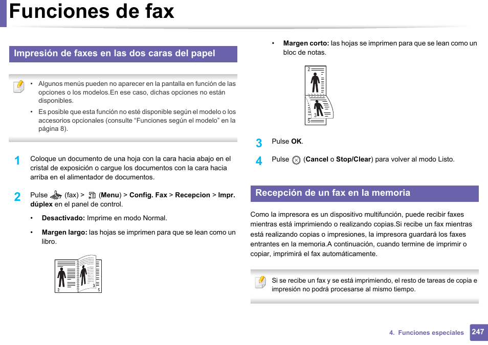 Funciones de fax, Impresión de faxes en las dos caras del papel | Dell B1165nfw Multifunction Mono Laser Printer User Manual | Page 247 / 311