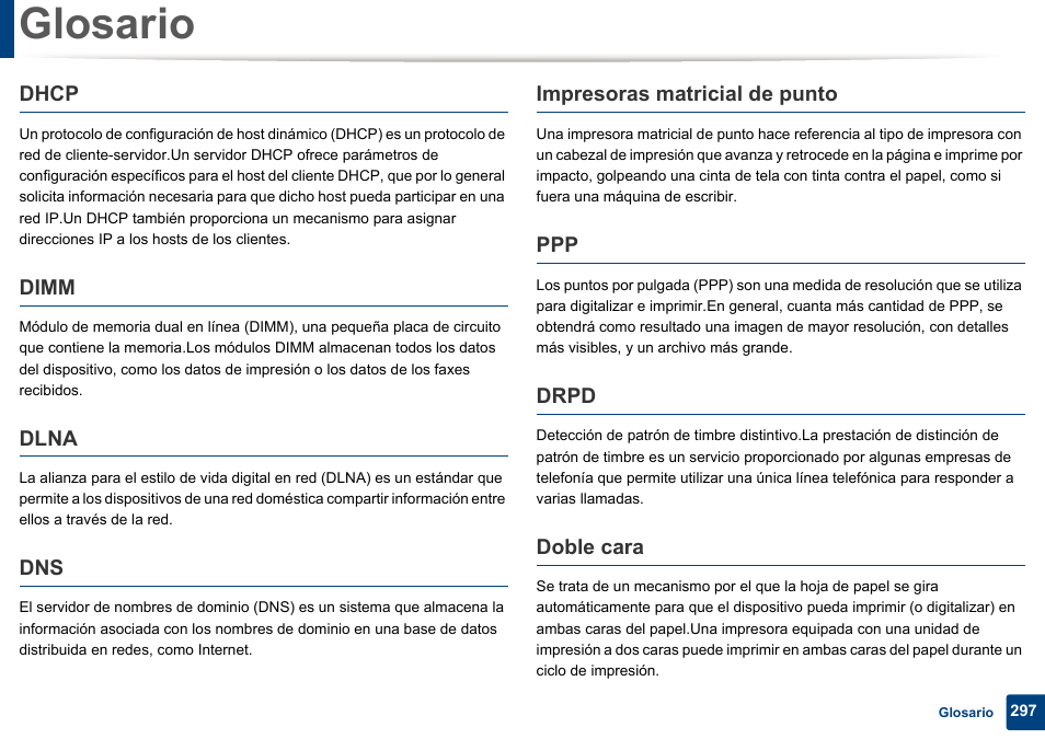 Glosario | Dell B1165nfw Multifunction Mono Laser Printer User Manual | Page 297 / 311