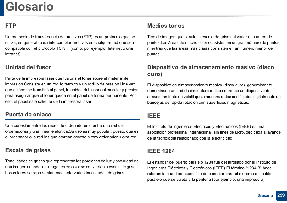 Glosario | Dell B1165nfw Multifunction Mono Laser Printer User Manual | Page 299 / 311