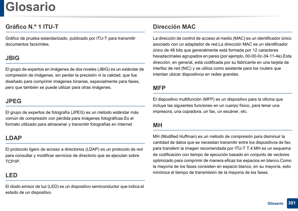 Glosario | Dell B1165nfw Multifunction Mono Laser Printer User Manual | Page 301 / 311