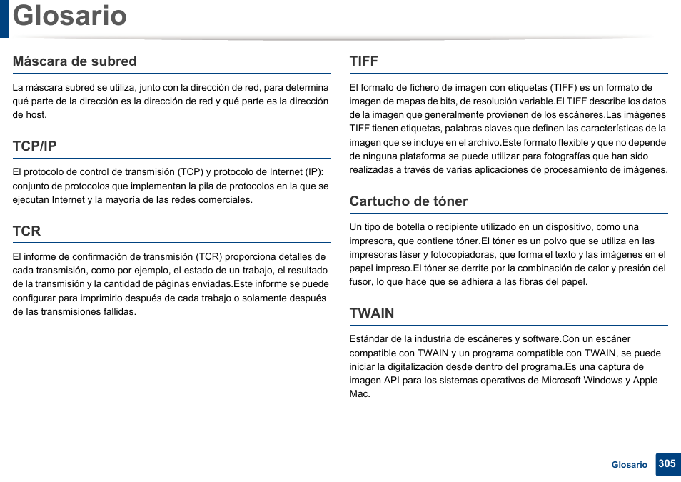 Glosario | Dell B1165nfw Multifunction Mono Laser Printer User Manual | Page 305 / 311