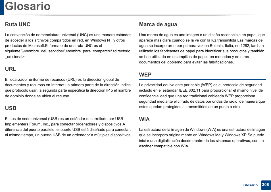 Glosario | Dell B1165nfw Multifunction Mono Laser Printer User Manual | Page 306 / 311
