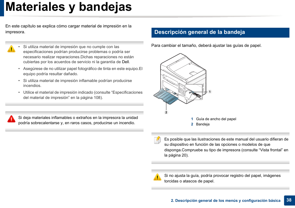 Materiales y bandejas, Descripción general de la bandeja | Dell B1165nfw Multifunction Mono Laser Printer User Manual | Page 38 / 311