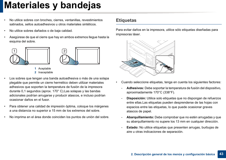 Materiales y bandejas, Etiquetas | Dell B1165nfw Multifunction Mono Laser Printer User Manual | Page 43 / 311