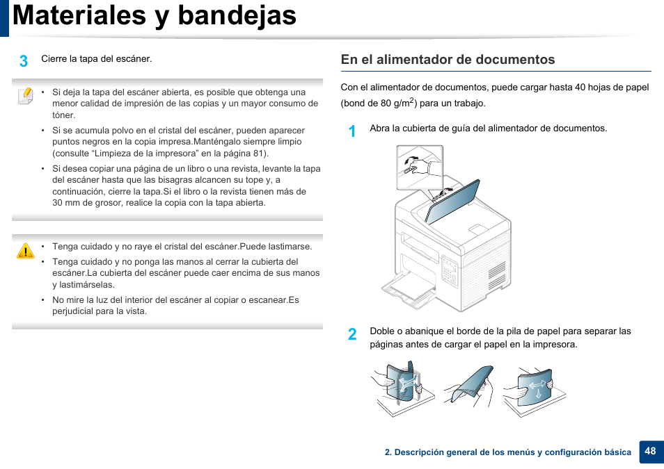 Materiales y bandejas, En el alimentador de documentos | Dell B1165nfw Multifunction Mono Laser Printer User Manual | Page 48 / 311