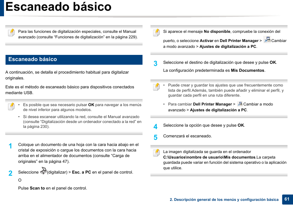 Escaneado básico | Dell B1165nfw Multifunction Mono Laser Printer User Manual | Page 61 / 311