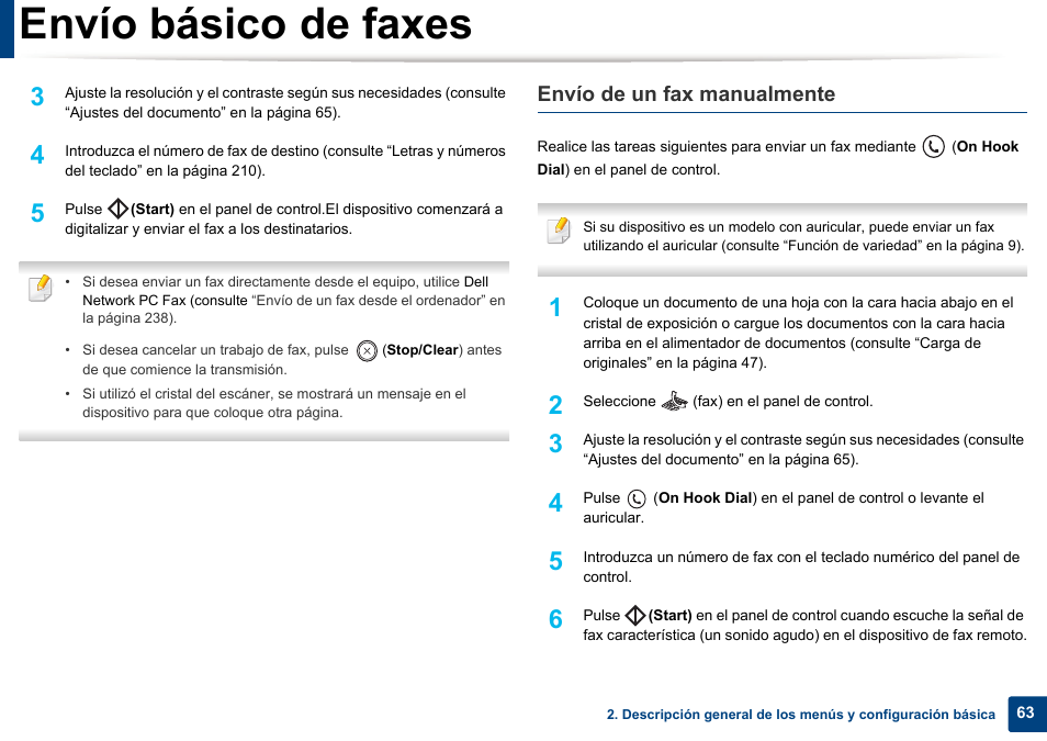 Envío básico de faxes, Envío de un fax manualmente | Dell B1165nfw Multifunction Mono Laser Printer User Manual | Page 63 / 311