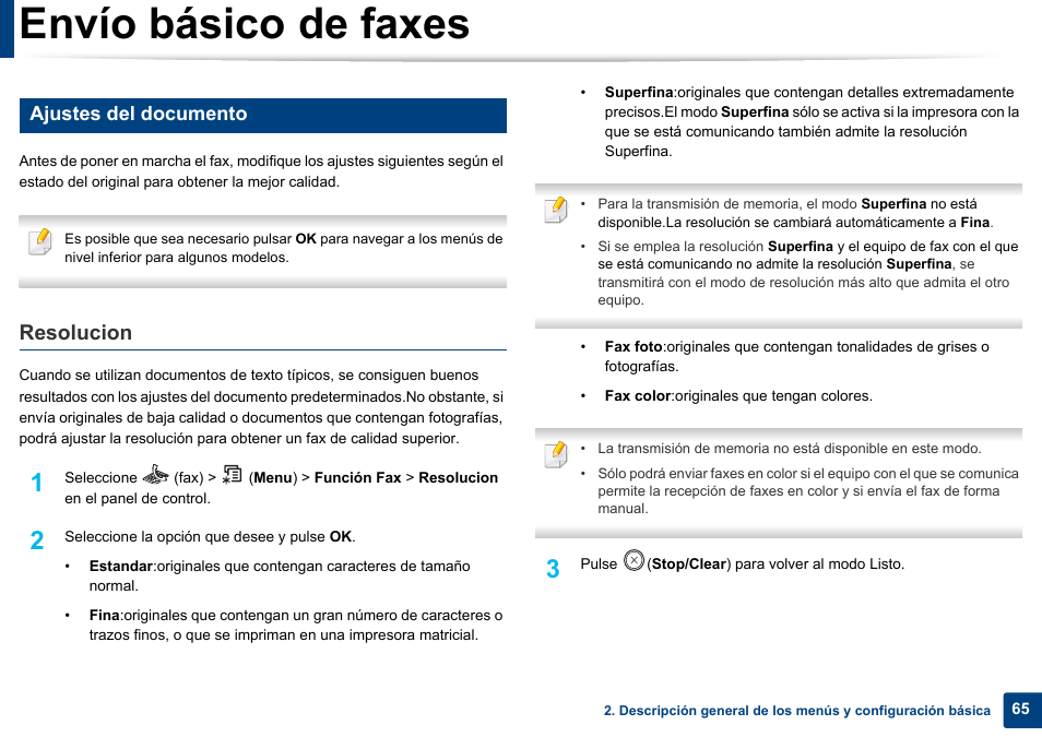 Envío básico de faxes, Resolucion, Ajustes del documento | Dell B1165nfw Multifunction Mono Laser Printer User Manual | Page 65 / 311