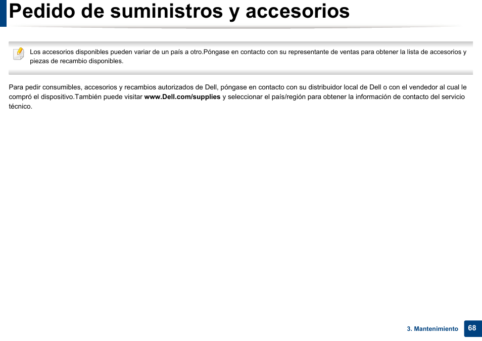 Pedido de suministros y accesorios | Dell B1165nfw Multifunction Mono Laser Printer User Manual | Page 68 / 311