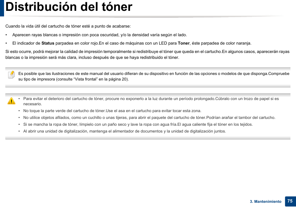 Distribución del tóner | Dell B1165nfw Multifunction Mono Laser Printer User Manual | Page 75 / 311