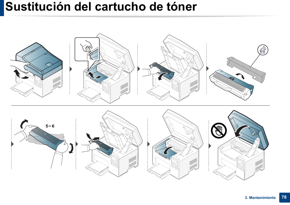 Sustitución del cartucho de tóner | Dell B1165nfw Multifunction Mono Laser Printer User Manual | Page 78 / 311