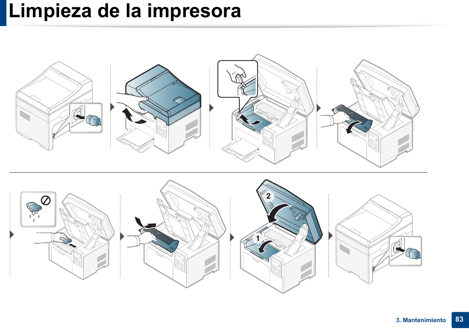 Limpieza de la impresora | Dell B1165nfw Multifunction Mono Laser Printer User Manual | Page 83 / 311