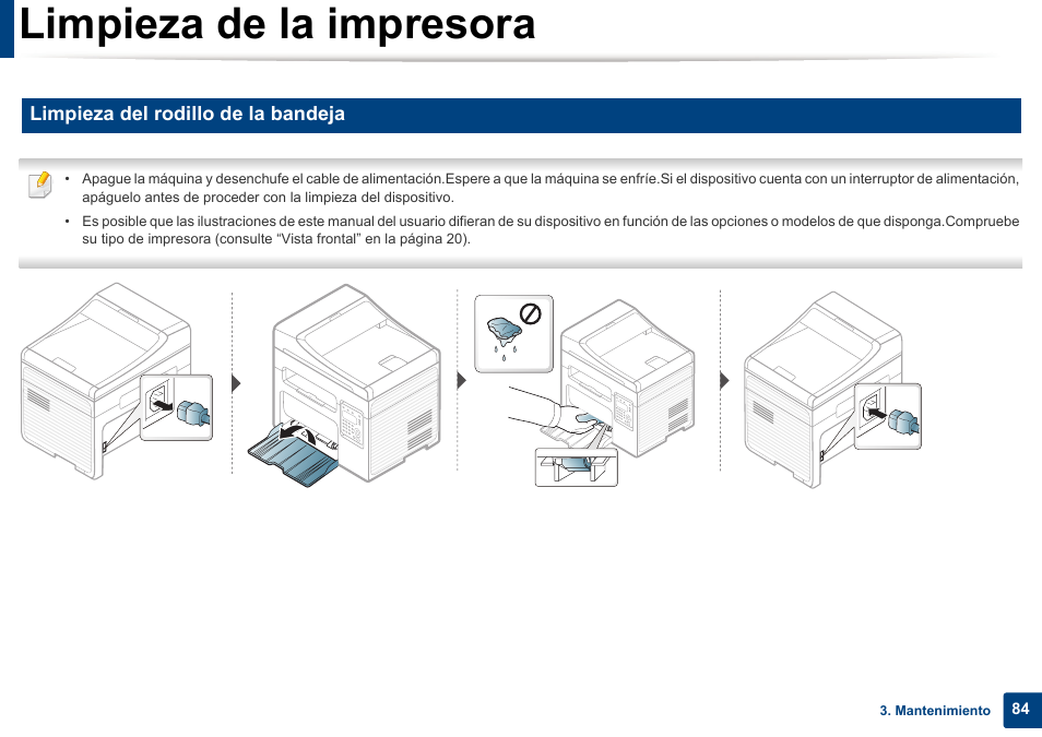 Limpieza de la impresora, Limpieza del rodillo de la bandeja | Dell B1165nfw Multifunction Mono Laser Printer User Manual | Page 84 / 311