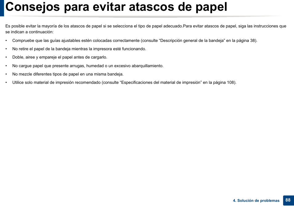 Consejos para evitar atascos de papel | Dell B1165nfw Multifunction Mono Laser Printer User Manual | Page 88 / 311